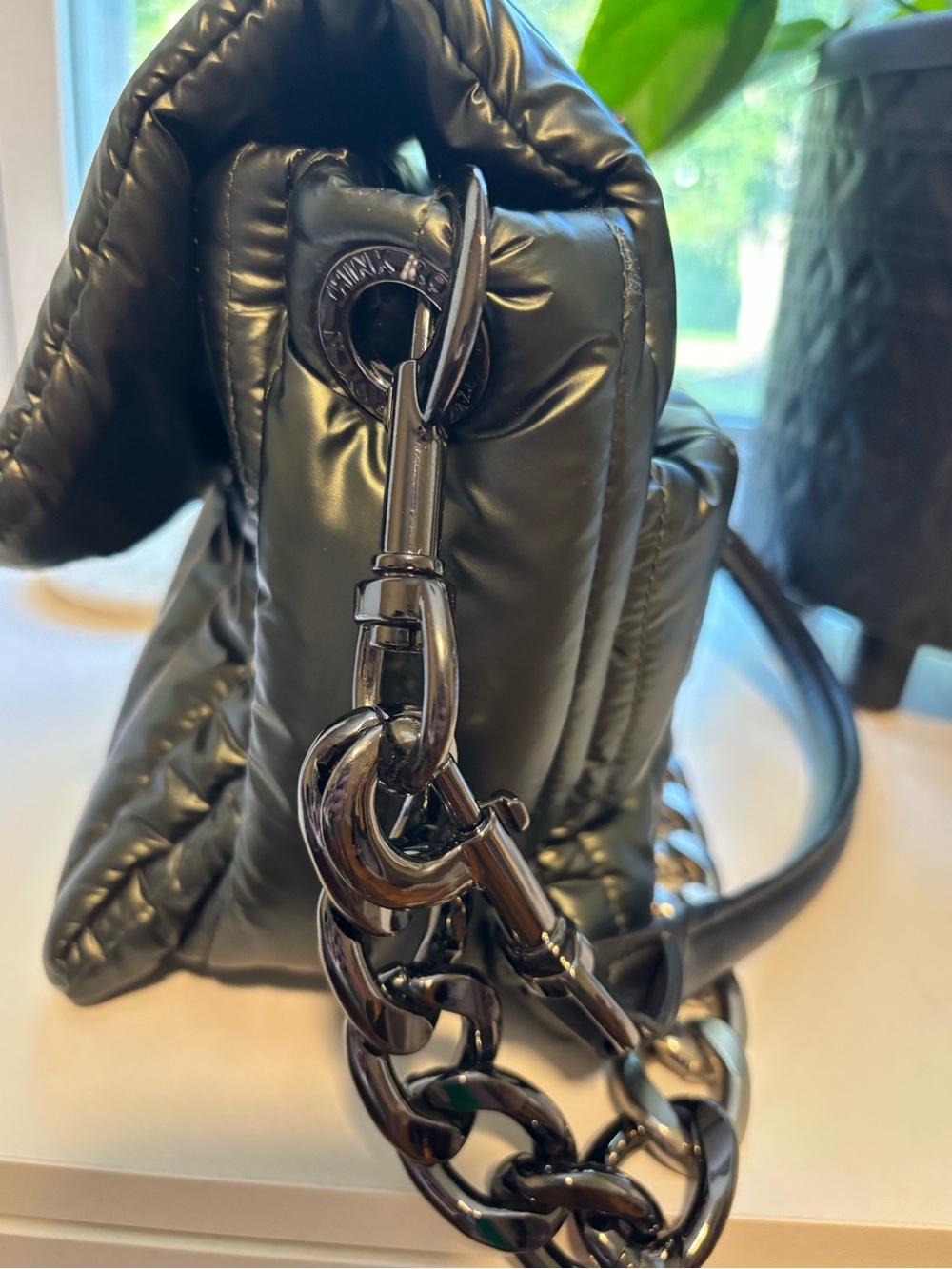 Think Royln Puffer Handbag Olive Green Gunmetal chain - Picture 2 of 7